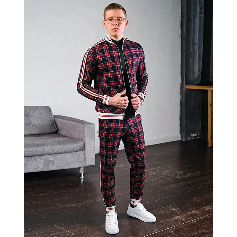 Men's Colorful Plaid Tracksuit Hoodie Set Casual 3D Print Sweatshirt