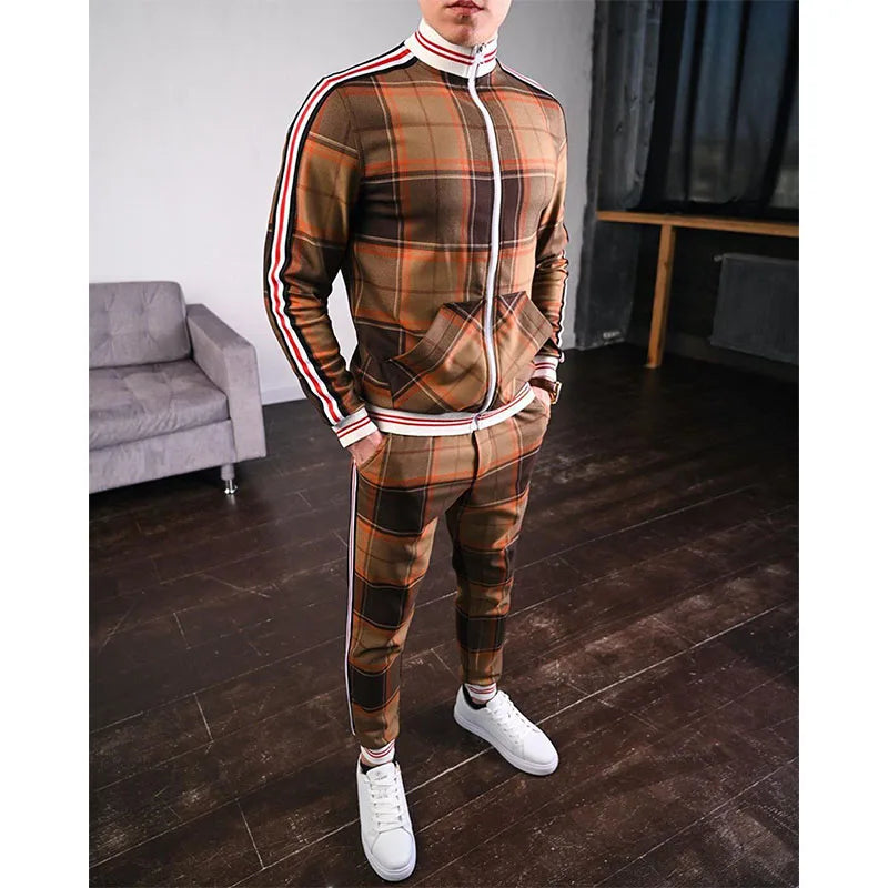 Men's Colorful Plaid Tracksuit Hoodie Set Casual 3D Print Sweatshirt