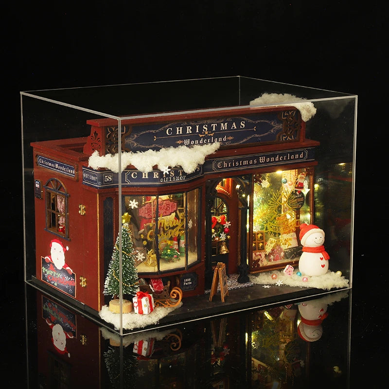 DIY Wooden Christmas Dollhouse Kit with LED Lights