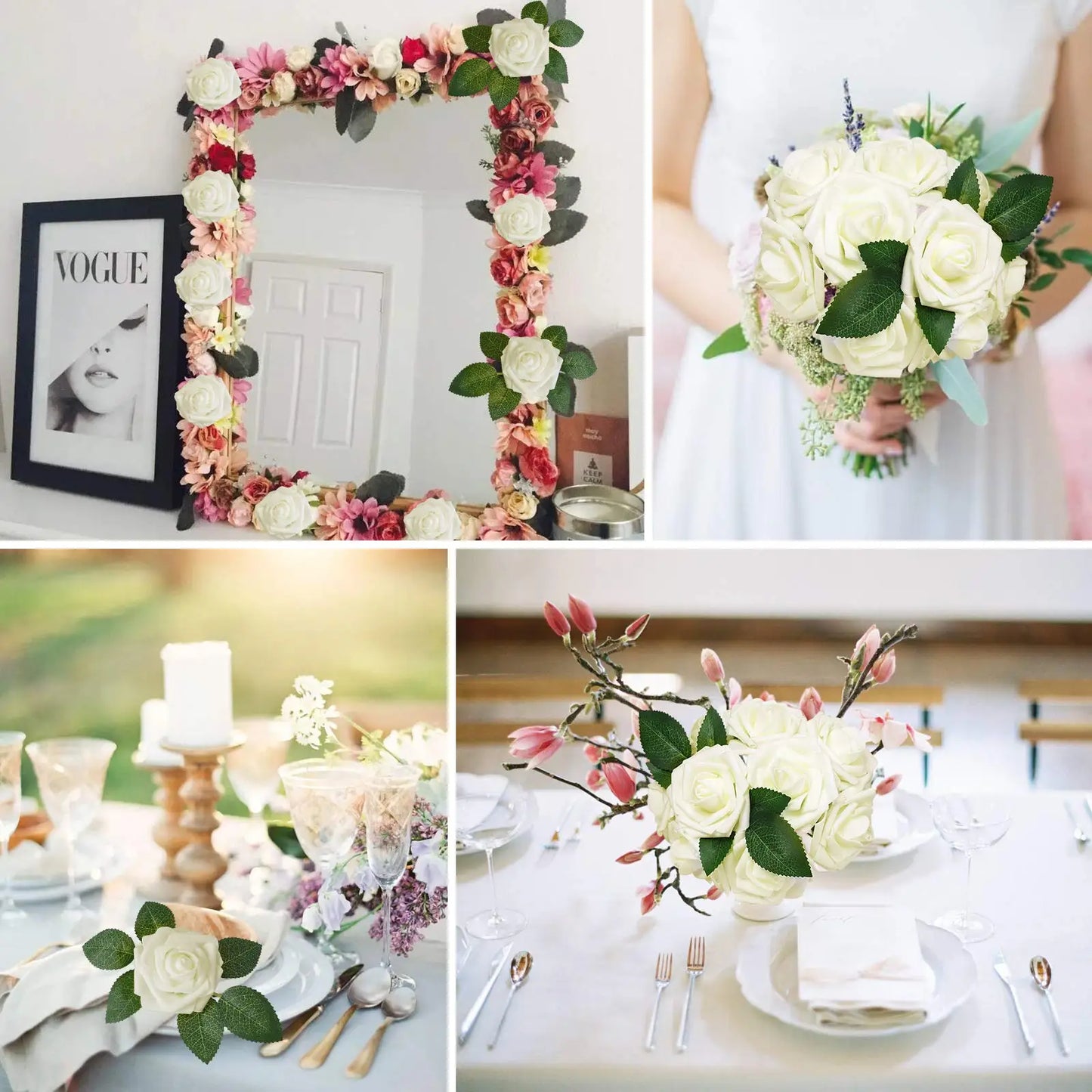 Artificial White Roses - 12-200 PCS