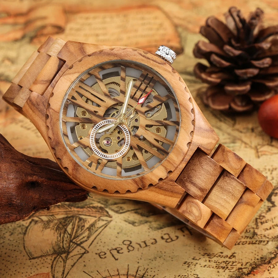Cherry Wood Men's Mechanical Watch