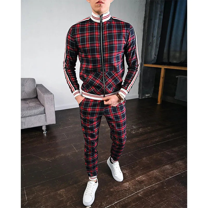 Men's Colorful Plaid Tracksuit Hoodie Set Casual 3D Print Sweatshirt