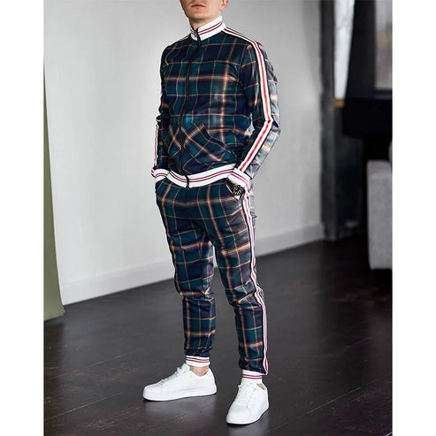 Men's Colorful Plaid Tracksuit Hoodie Set Casual 3D Print Sweatshirt