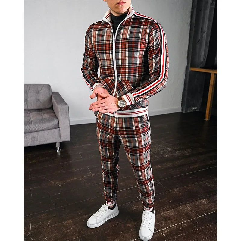 Men's Colorful Plaid Tracksuit Hoodie Set Casual 3D Print Sweatshirt