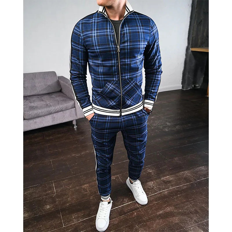 Men's Colorful Plaid Tracksuit Hoodie Set Casual 3D Print Sweatshirt