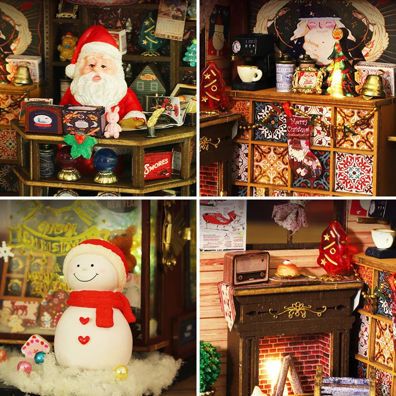 DIY Wooden Christmas Dollhouse Kit with LED Lights