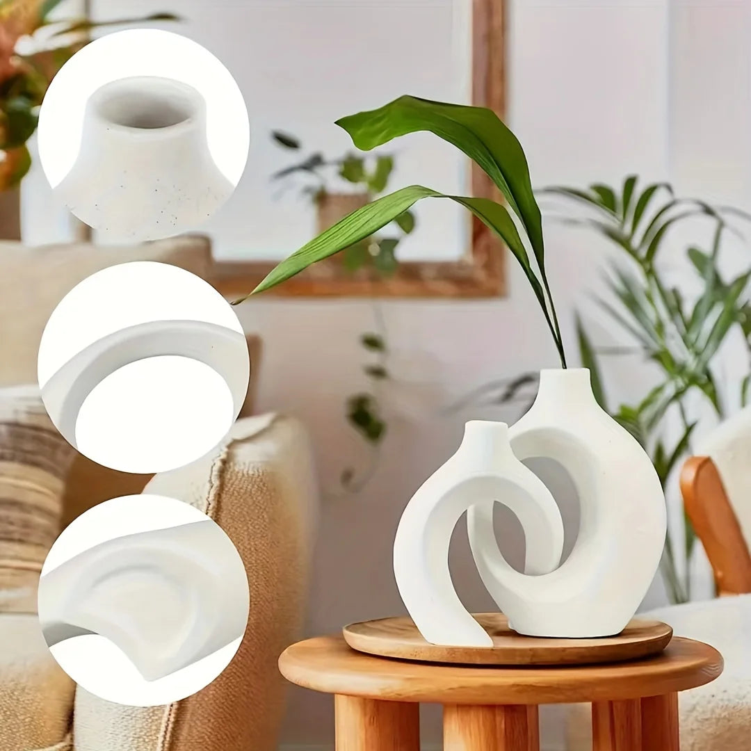 Set of 2 White Ceramic Vases