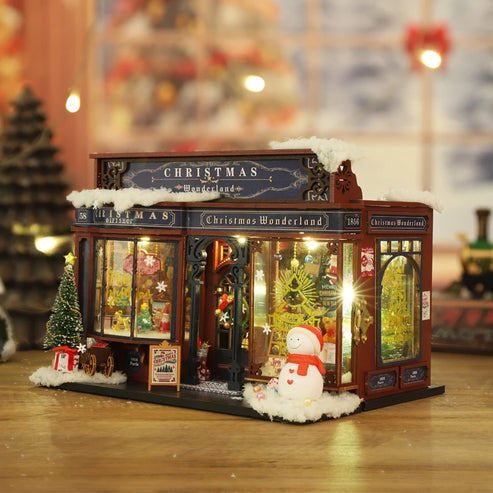 DIY Wooden Christmas Dollhouse Kit with LED Lights