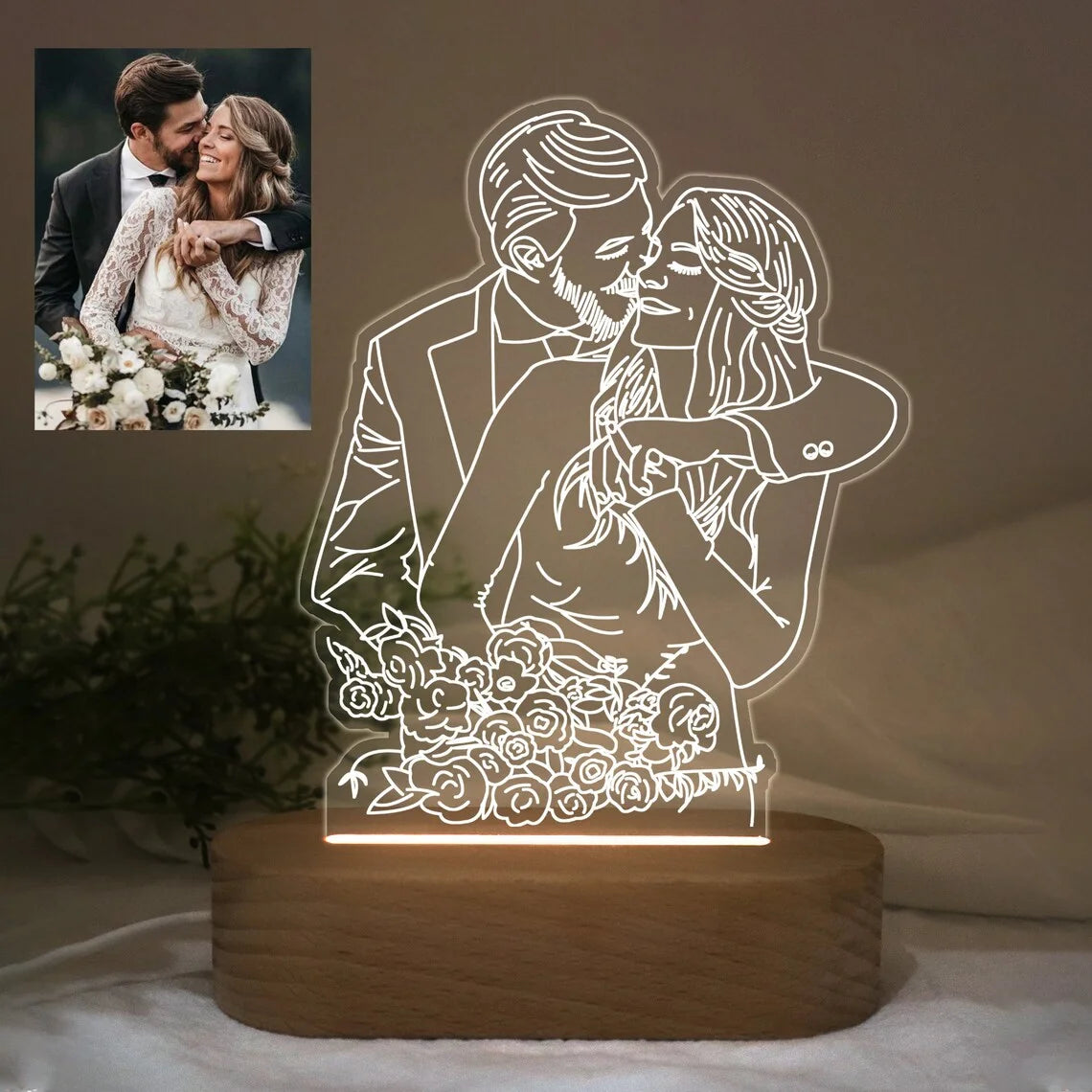 Personalized 3D Photo Lamp with Custom Engraved Portrait
