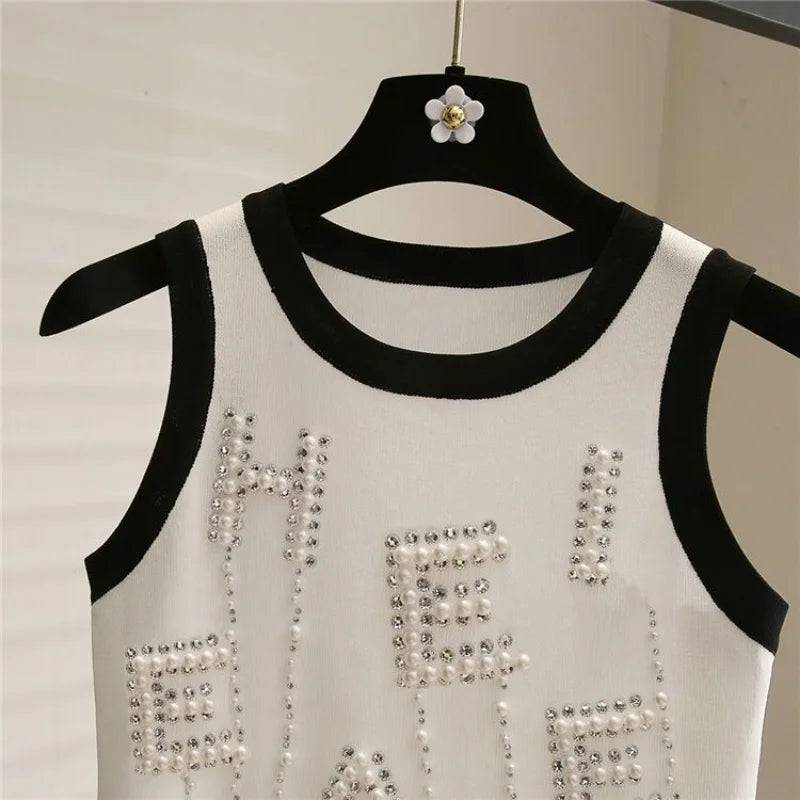 Summer Knitted Pearl Tank Top