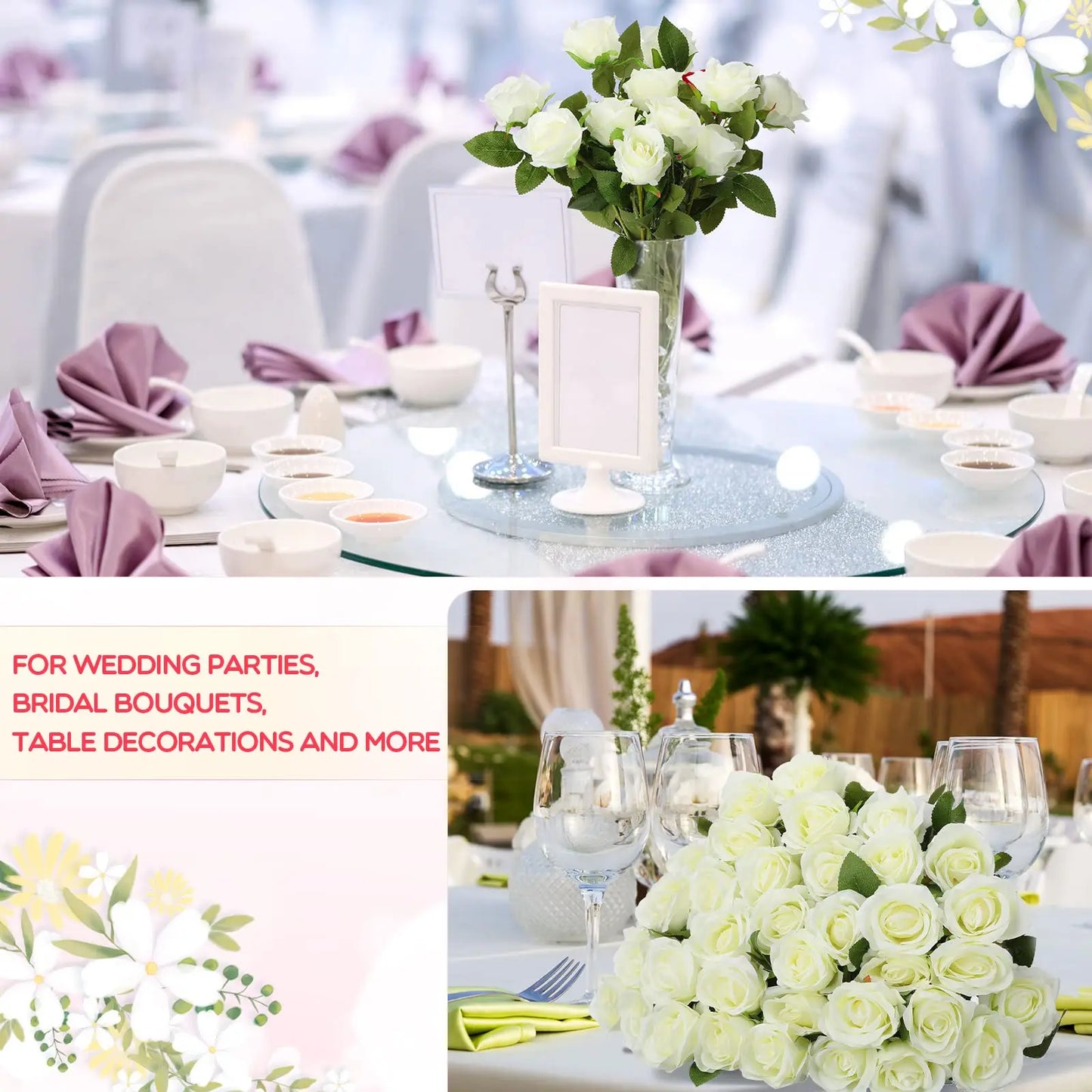 Artificial White Roses - 12-200 PCS