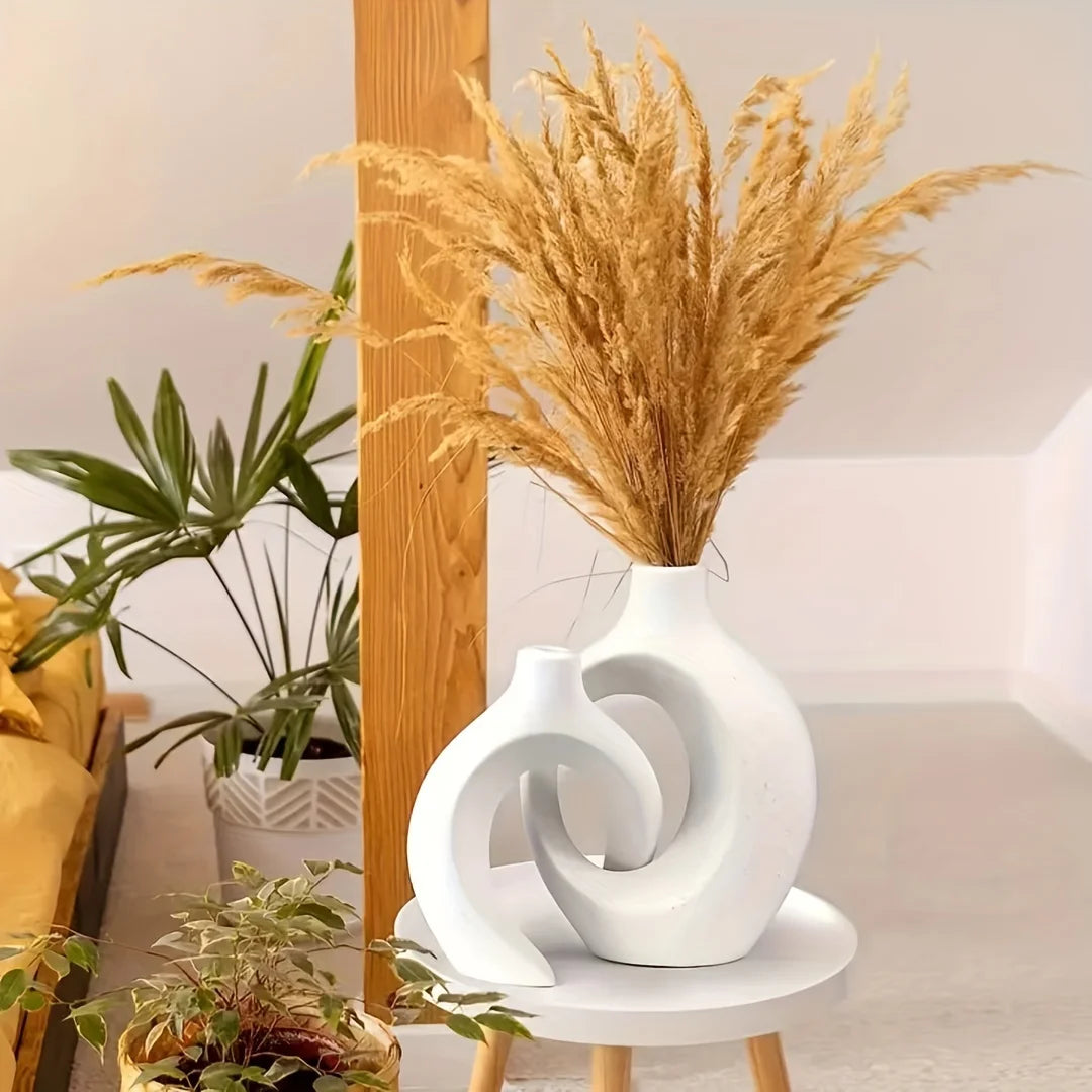 Set of 2 White Ceramic Vases