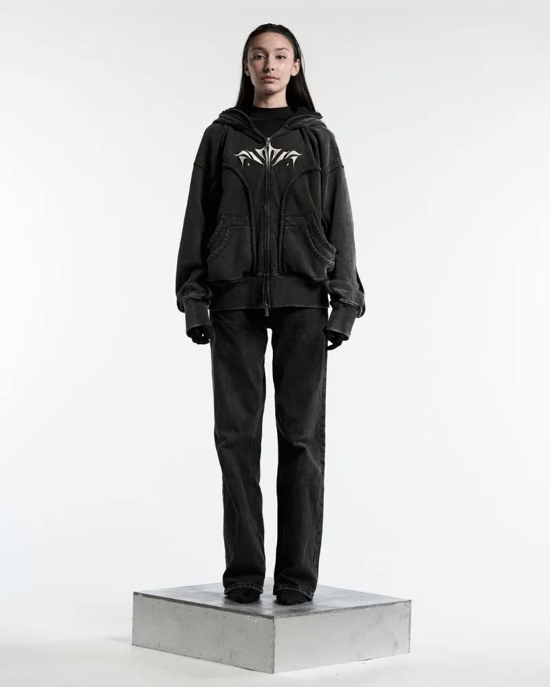 Y2K Vintage Zip-Up Hoodie Gothic Oversized Sweatshirt