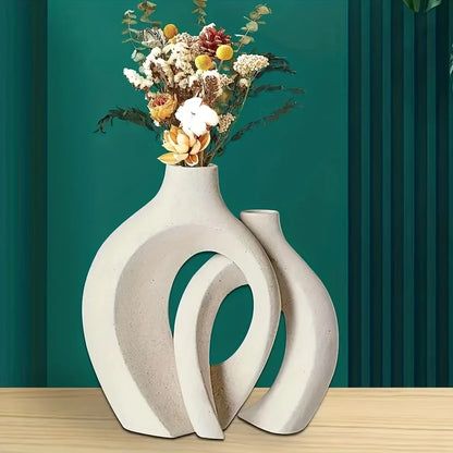 Set of 2 White Ceramic Vases
