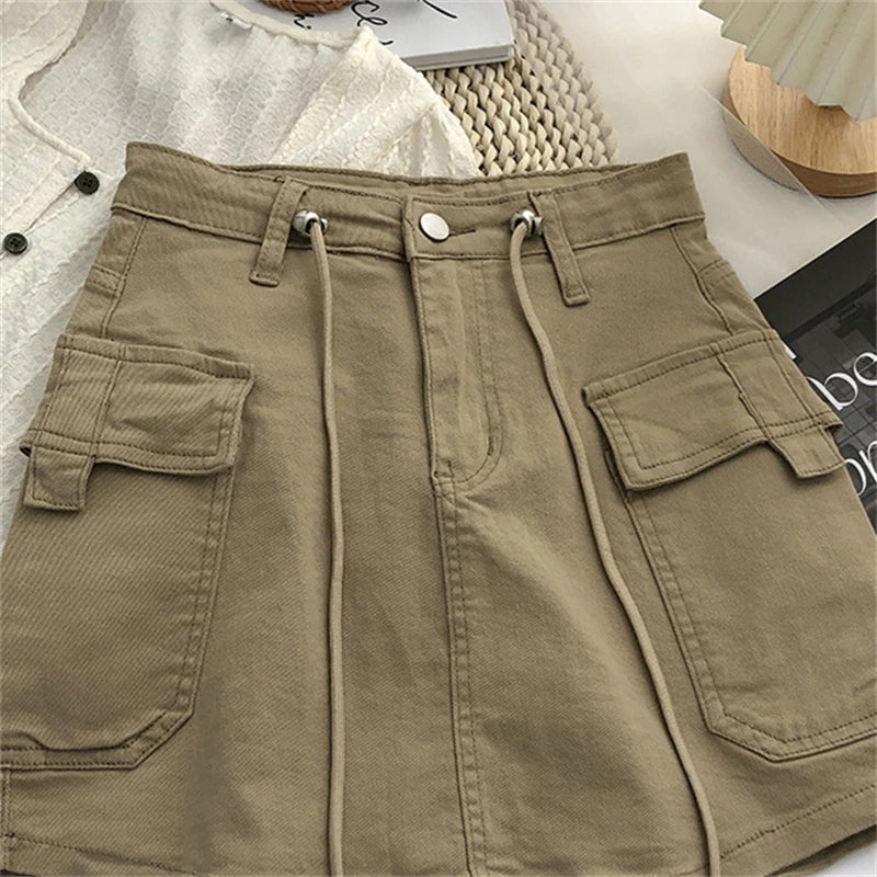 Plus Size Lace-Up Denim Mini Skirt