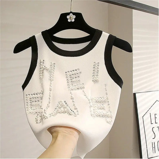 Summer Knitted Pearl Tank Top