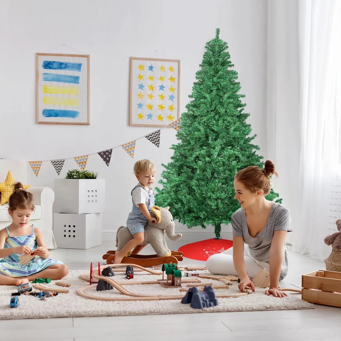 7FT Artificial Christmas Tree, 1000 Branches, Essential Holiday Decoration