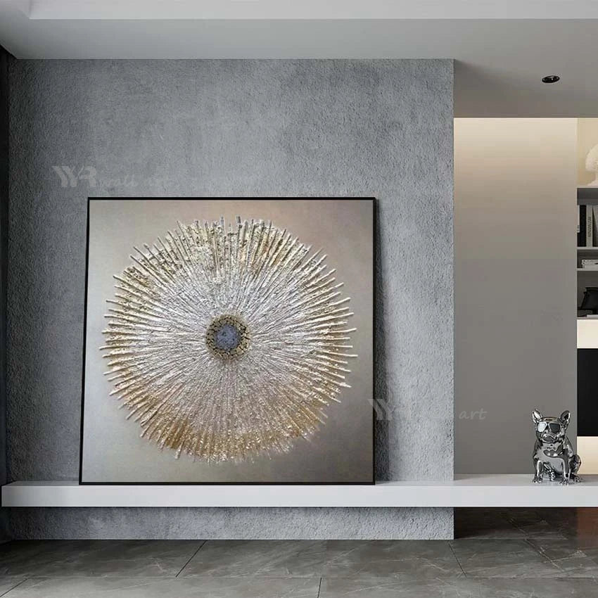 Handmade Gold & Silver Oil Painting on Canvas
