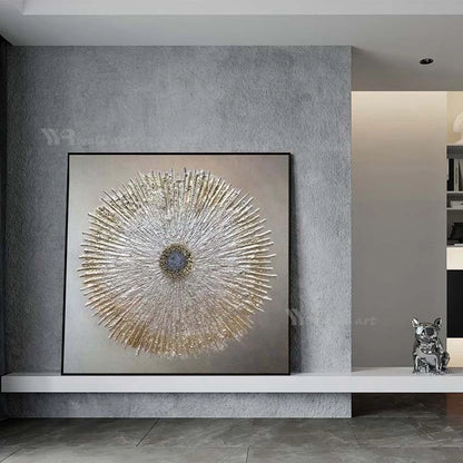 Handmade Gold & Silver Oil Painting on Canvas