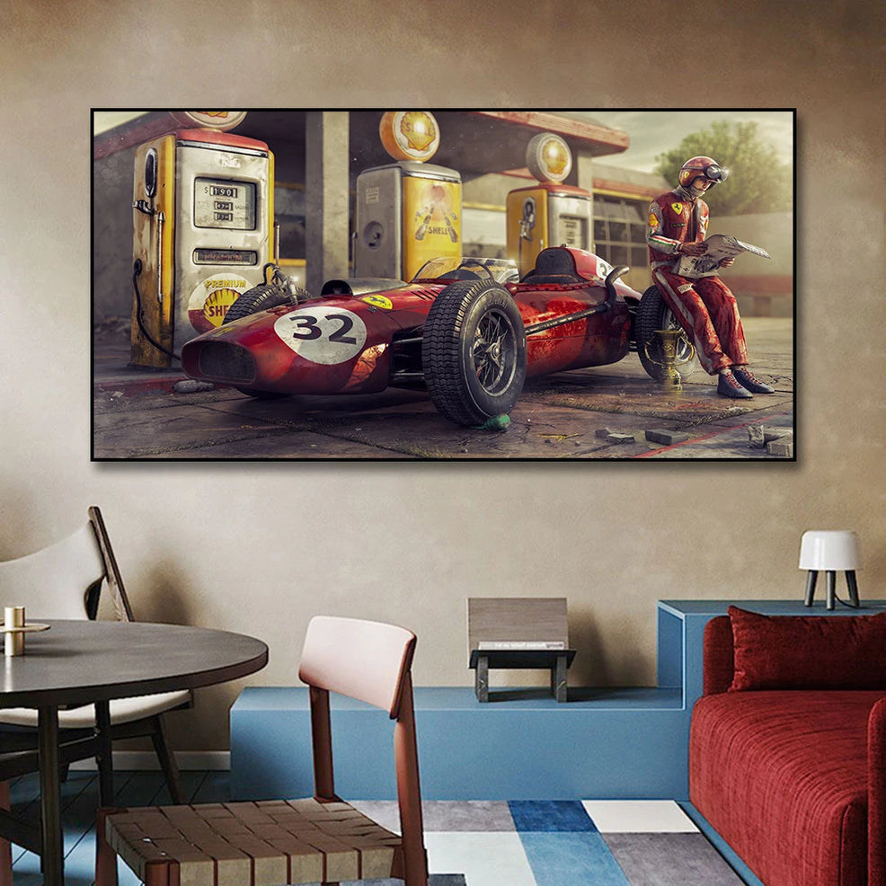 Vintage F1 Car Poster Canvas Art