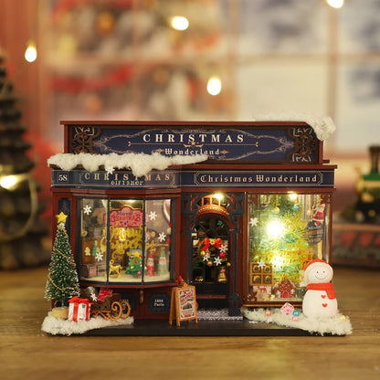 DIY Wooden Christmas Dollhouse Kit with LED Lights