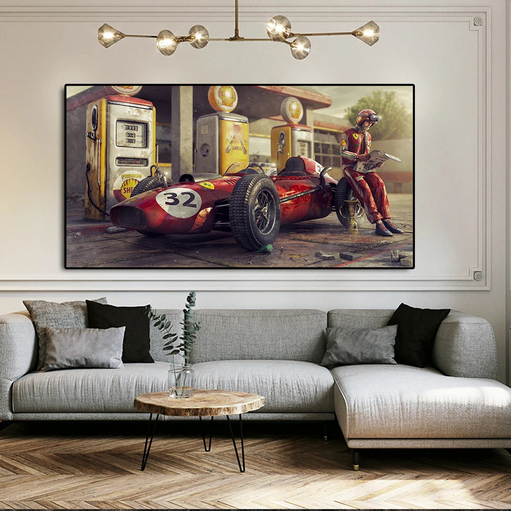 Vintage F1 Car Poster Canvas Art