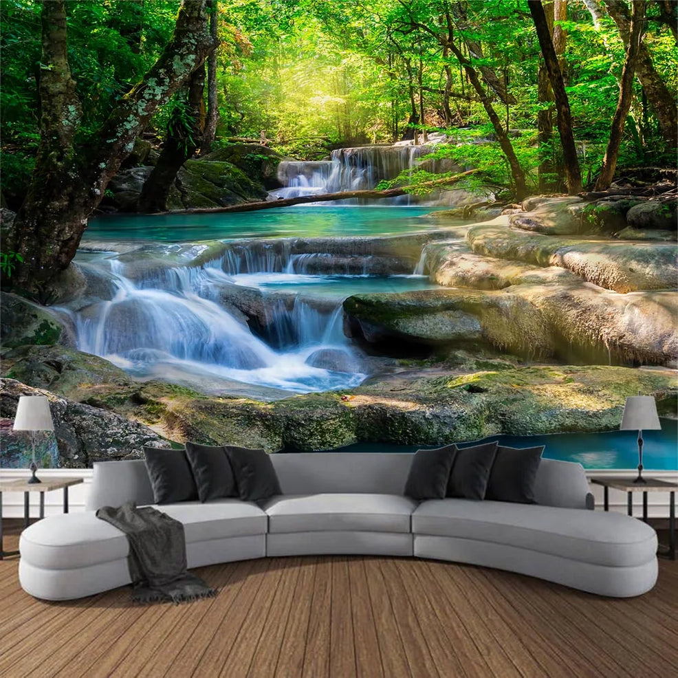 Forest Waterfall Tapestry Wall Hanging